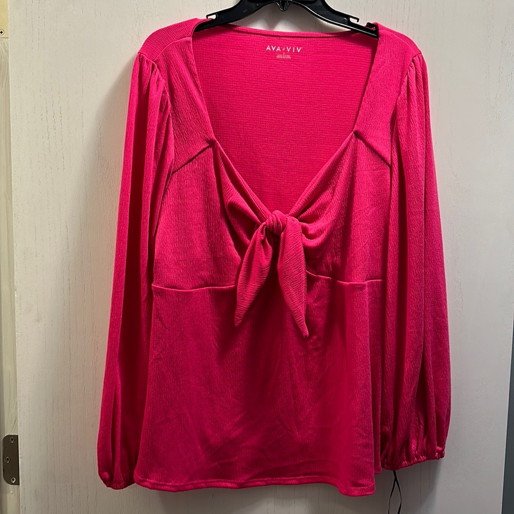 Ava & Viv Pink Long Sleeve Blouse.knot/tie in front. Size 1X. New without tags